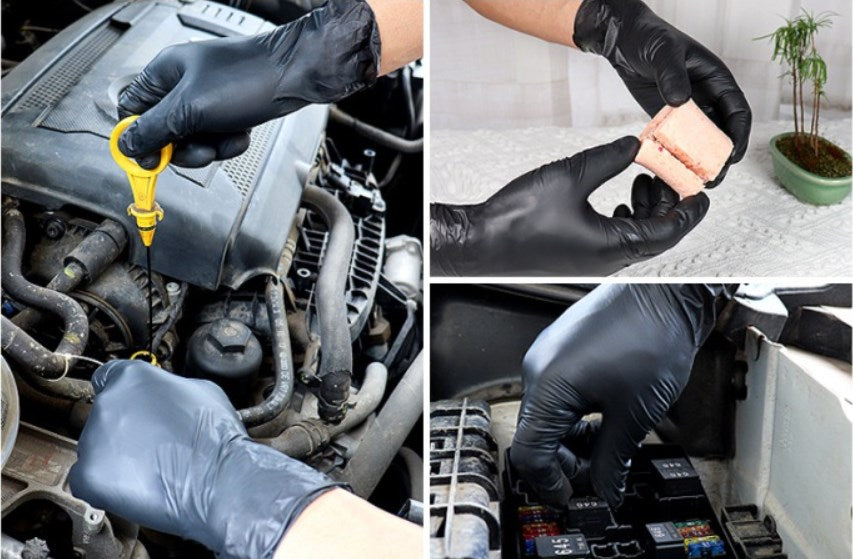 black mechanic glove application