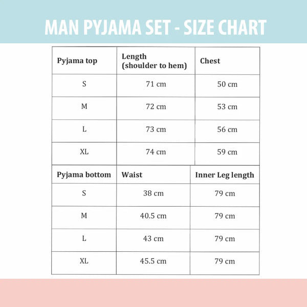 Man Christmas Pyjamas size guide Luss Wonderland