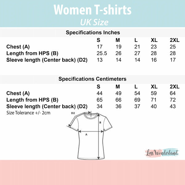 Women T-shirt Size Chart Luss Wonderland