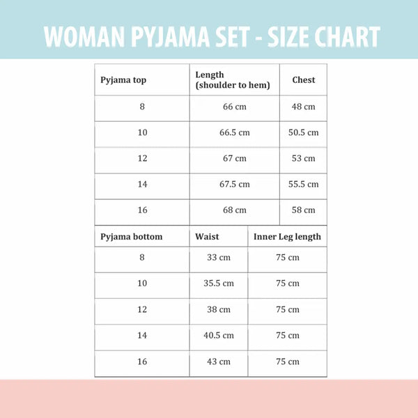 Women Christmas Pyjamas size guide Luss Wonderland