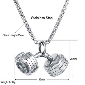 GUNGNEER Dumbbell Pendant Necklace Stainless Steel Sport Gym Fitness Barbell Jewelry Men Women