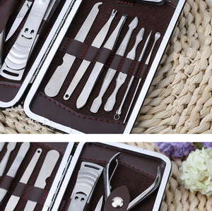 2TRIDENTS Set of 12 Pcs Professional Nail Care Tool Kit Manicure Pedicure Set with Patterned Portable Carry Box