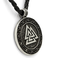Load image into Gallery viewer, ENXICO Odin&#39;s Symbol Valknut Pendant Necklace with Celtic Knot Circle Surrounding ? Silver Color ? Irish Celtic Jewelry