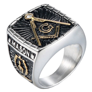 GUNGNEER Retro Freemason Ring Multi-size Stainless Steel Men's Mason Ring Accessories