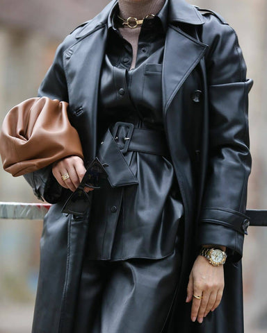 Woman wearing leather jacket 