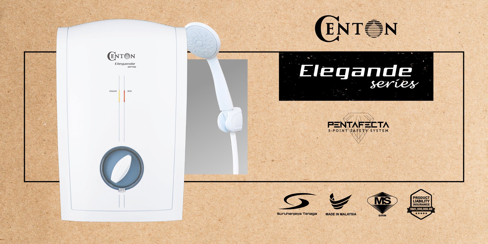 CENTON Elegande Instant Shower Water Heater | No Pump