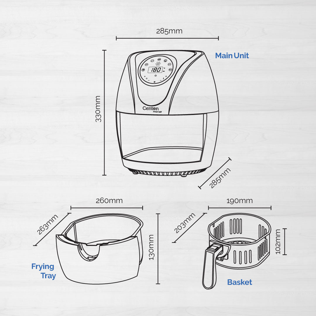 CENTON TheraD Digital Air Fryer | Measurements