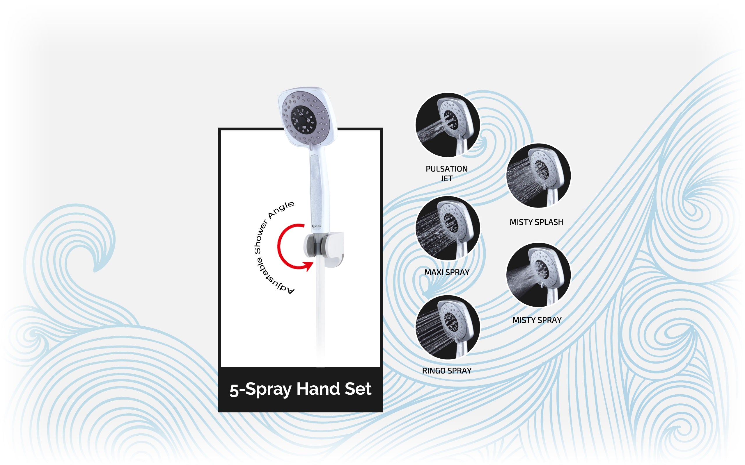 CENTON Shower Bracket Handset with 5 Spray Patterns Hand Set