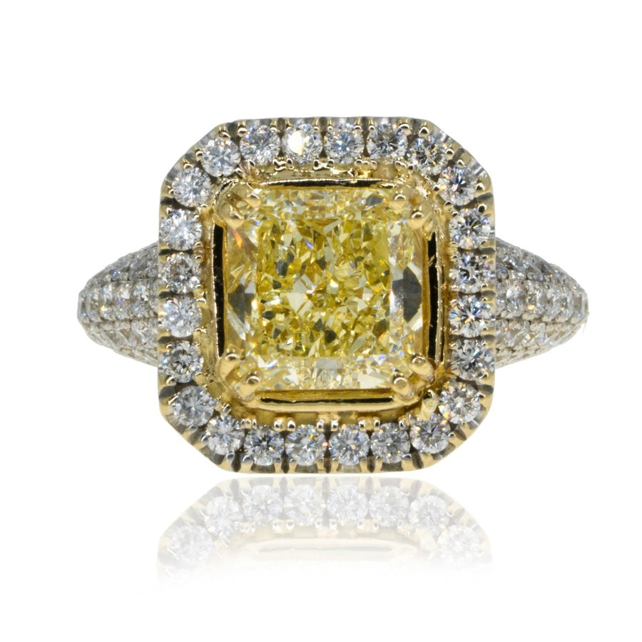 18KT White Gold 4.14CTW Natural Canary Yellow Diamond Ring, 2.64ct center - Giorgio Conti Jewelers