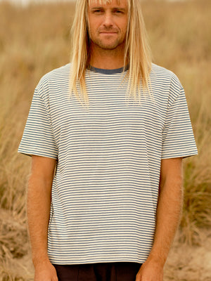 Image of Hemp Tee in Natural / Indigo Stripe