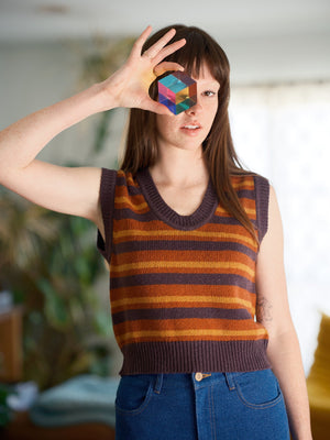 Image of Merino Sweater Vest in Rust Stripe