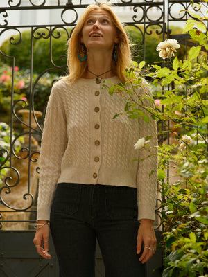 Image of Cable Cardigan in Natural