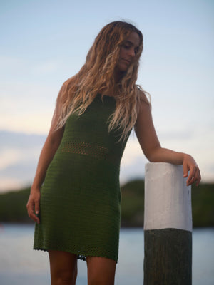 Image of Crochet Beach Dress in Moss Green