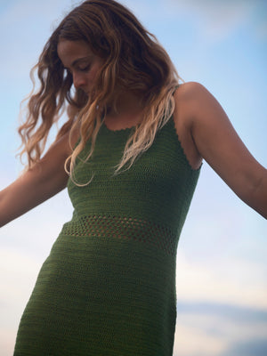 Image of Crochet Beach Dress in Moss Green