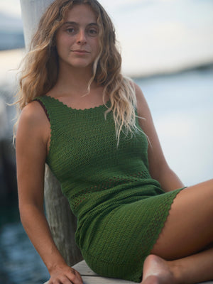 Image of Crochet Beach Dress in Moss Green