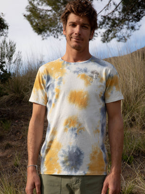 Image of Field Guide Tee in Tie Dye Yellow and Blue