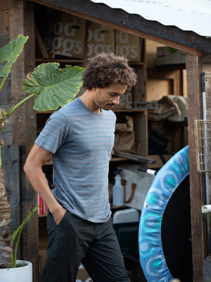 Image of Hemp Stripe Tee in Charcoal Ocean Stripe