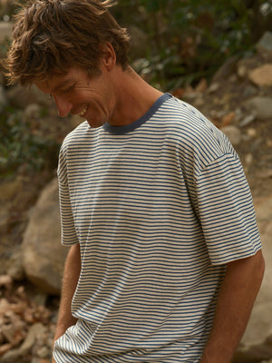 Image of Hemp Tee in Natural / Indigo Stripe