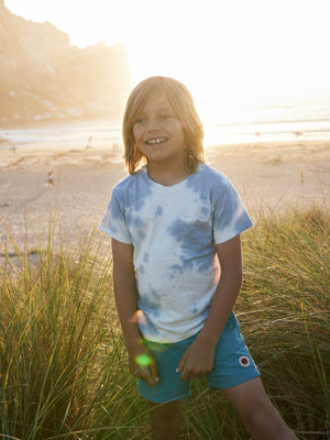 Image of Kids Hemp Pocket Tee in Indigo Tie Dye