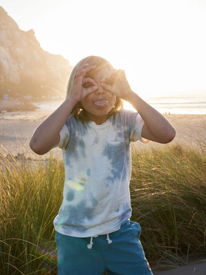 Image of Kids Hemp Pocket Tee in Indigo Tie Dye