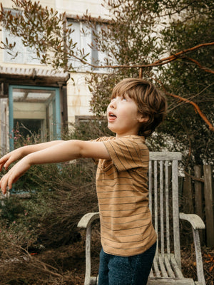 Image of Kids Stripe Pocket Tee in Tan Earth