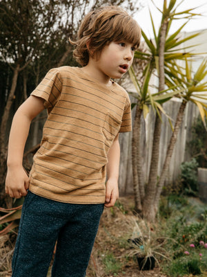 Image of Kids Stripe Pocket Tee in Tan Earth