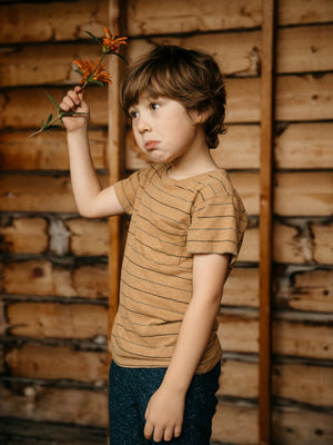 Image of Kids Stripe Pocket Tee in Tan Earth