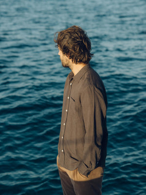 Image of One Pocket Shirt in Faded Black Linen