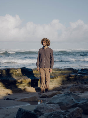 Image of One Pocket Shirt in Faded Black Linen