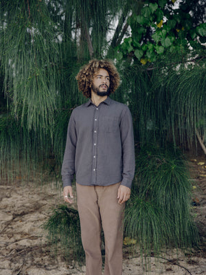 Image of One Pocket Shirt in Faded Black Linen