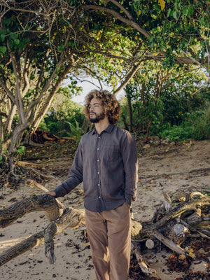 Image of One Pocket Shirt in Faded Black Linen