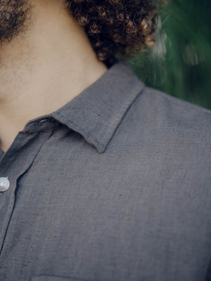 Image of One Pocket Shirt in Faded Black Linen