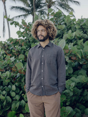 Image of One Pocket Shirt in Faded Black Linen