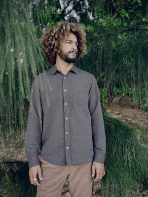 Image of One Pocket Shirt in Faded Black Linen