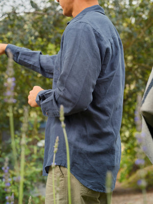 Image of One Pocket Shirt in Navy Linen