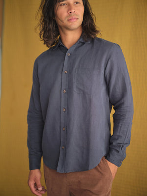 Image of One Pocket Shirt in Navy Linen