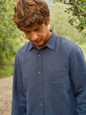 Image of One Pocket Shirt in Navy Linen