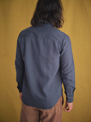 Image of One Pocket Shirt in Navy Linen