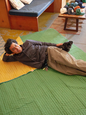 Image of Quilted Blanket in Mustard / Moss