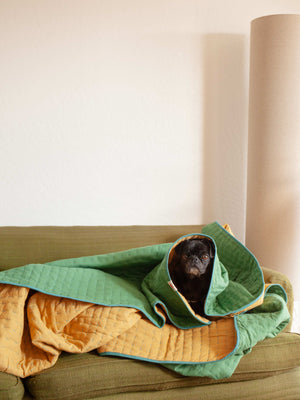 Image of Quilted Blanket in Mustard / Moss