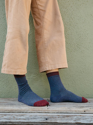 Image of Rib Crew Sock in Blue / Eggplant