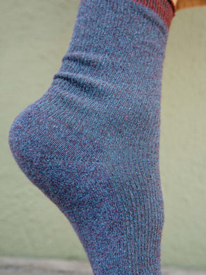 Image of Rib Crew Sock in Blue / Eggplant