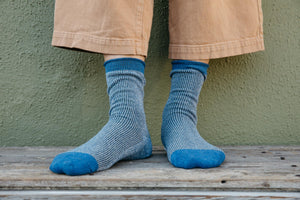 Image of Rib Crew Sock in Natural / Blue