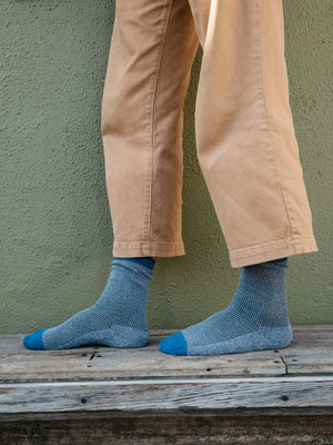 Image of Rib Crew Sock in Natural / Blue