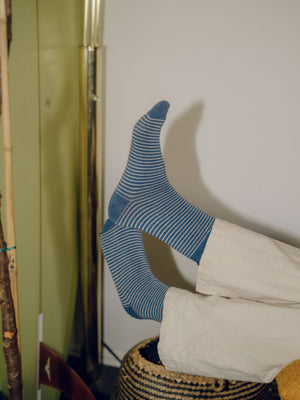 Image of Roll-Top Ankle Sock in Blue Melange Stripe
