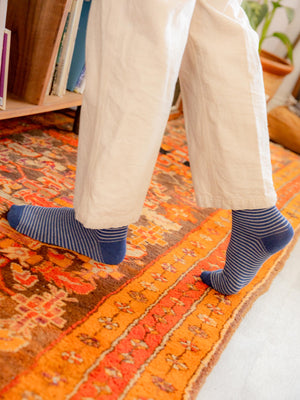 Image of Roll-Top Ankle Sock in Blue Melange Stripe