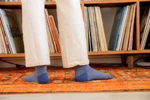 Image of Roll-Top Ankle Sock in Blue Melange Stripe