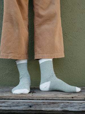 Image of Roll-Top Ankle Sock in Navy Stripe