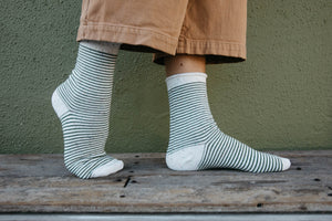 Image of Roll-Top Ankle Sock in Navy Stripe