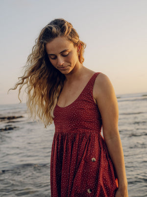 Image of Seadrift Dress in Cherry Seeing Dots